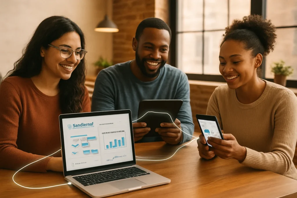 Pequena Empresa Usando uma Ferramenta de Marketing em Casa e no Escritório